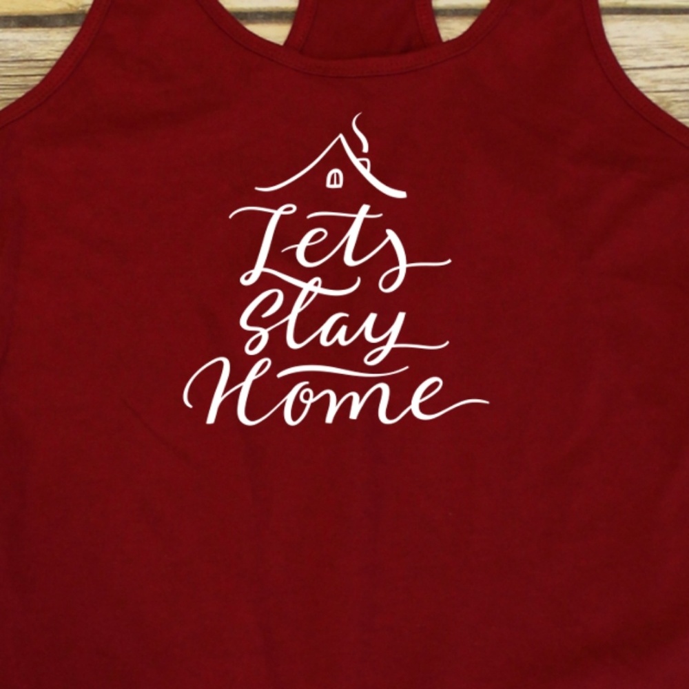 Let's Stay Home - ladies fitted red tank top